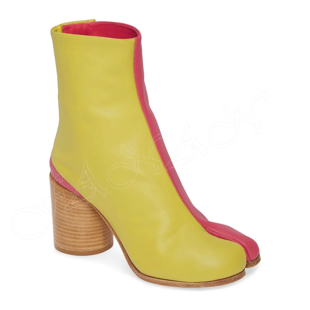 

Mixed Color Short Boots Round Heel Chunky High Heel Shoes for Women Heels Ankle Boots Wedding Shoes 2023 Zapatos Para Mujere
