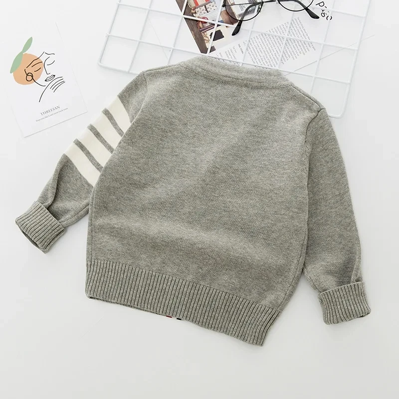 아동용 줄무늬 순면 가디건 코트, 긴팔 V넥 니트 sweater1-7Y, 한국 스웨터, 남아 용수철 가을