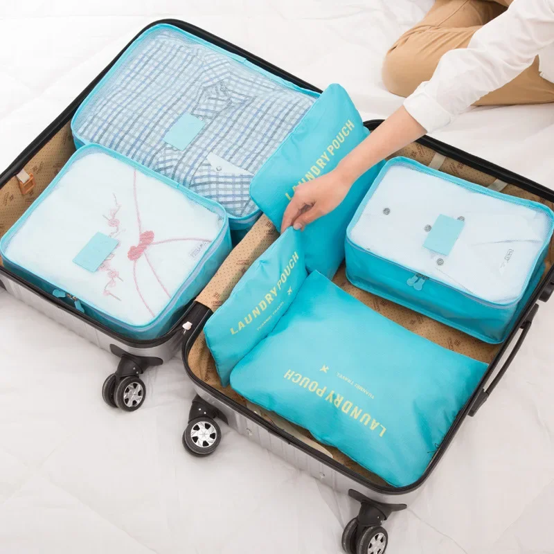 Nylon Packing Cube Travel Bag System Durable 6 Pieces Set Large Capacity Of Bags Unisex Clothing Sorting Organize