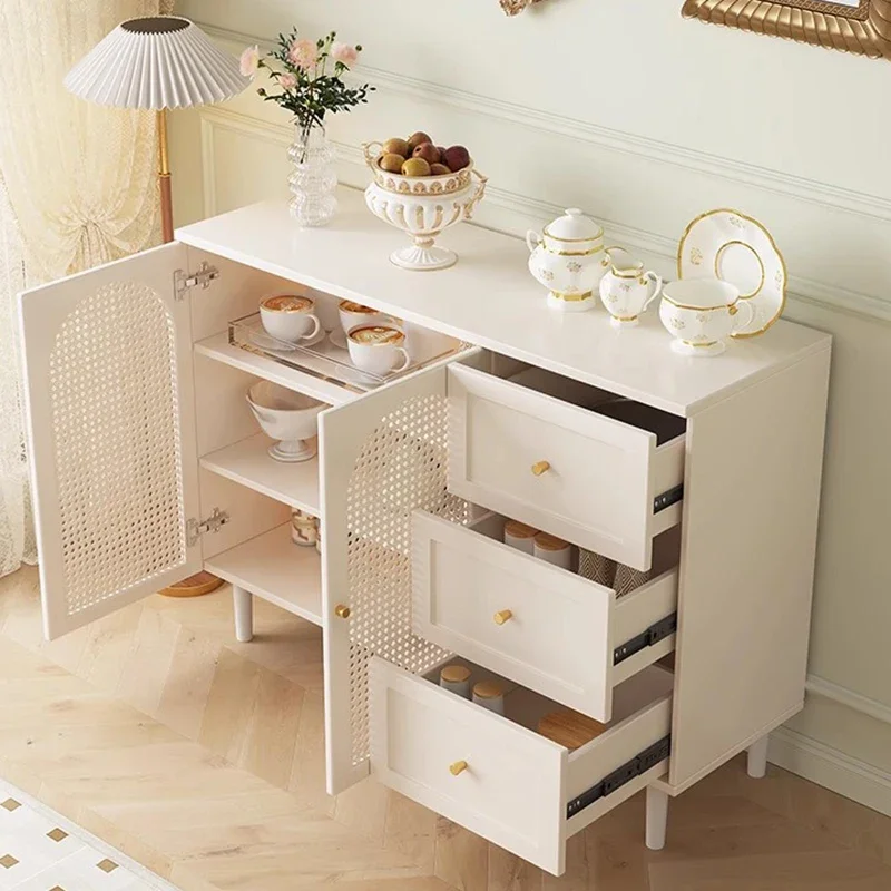 France Solid Wood Sideboard Cabinet Modern Simple Rattan Weaving et Display Cabinet Kitchen Furniture Muebles De Cocina FYSC