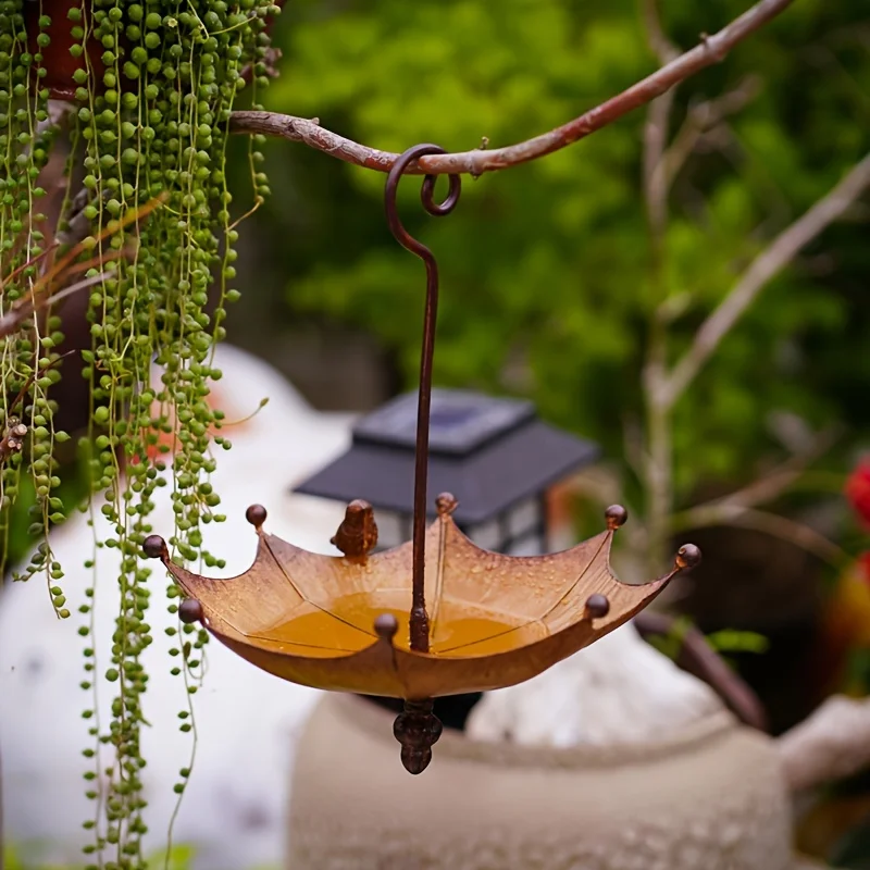 Antique Umbrella Shaped Metal Bird Food Tray Outdoor Hanging Bird Bathtub And Food Bowl Decorative Garden Yard Accessories