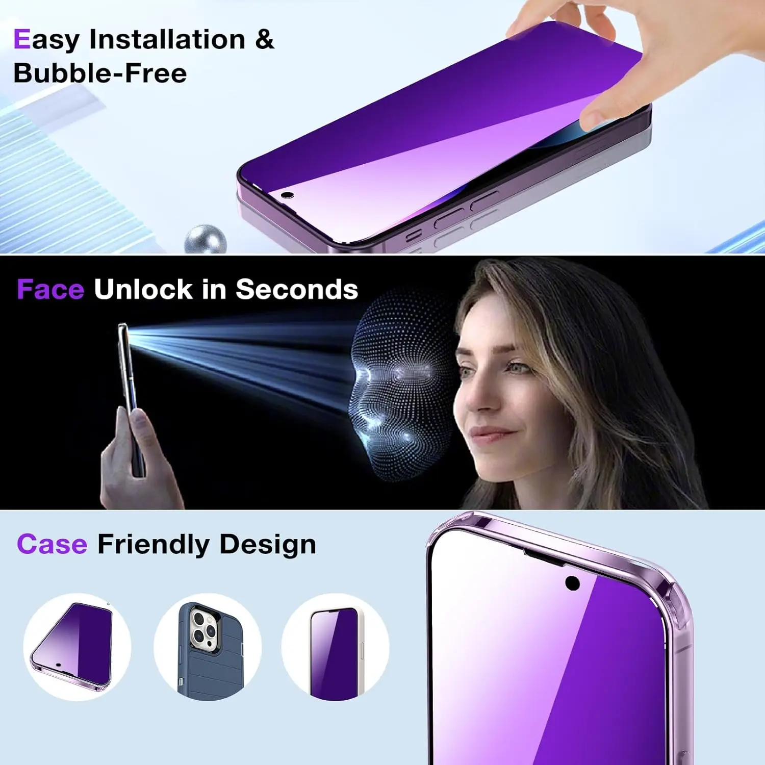 Premium 2-Pack Privacy Screen Protector with Anti-Blue Light and Purple 9H Tempered Glass