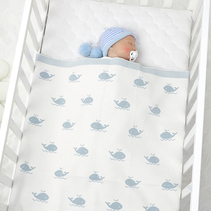 Coperta per neonato 90 * 70 cm lavorata a maglia per neonato ragazzo ragazza biancheria da letto trapunta moda simpatico cartone animato balena passeggino fasciatoio avvolgere super morbido - immagine 3