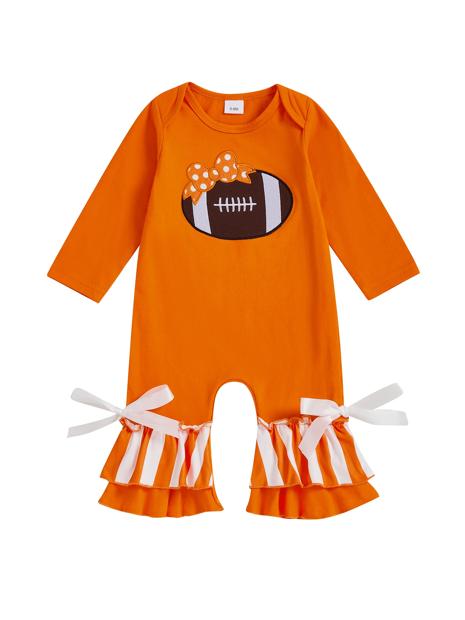 FOCUSNORM 0–18 Monate Neugeborenes Baby, Mädchen, Jungen, Fußball-Strampler, Rugby, bestickt, langärmelig, geschichteter Flare-Overall – Detail 1