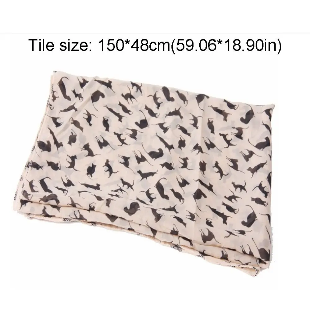 Chiffon Cartoon Cat Printed Scarf for Women and Girls