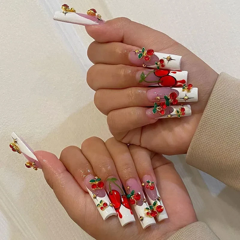 20pcs/bag 3D Cherry Design Nail Charms Red Cherry Crystal Rhinestone Nail Gems Glitter Diamond Stud Fruit Nail Art Decoration 6