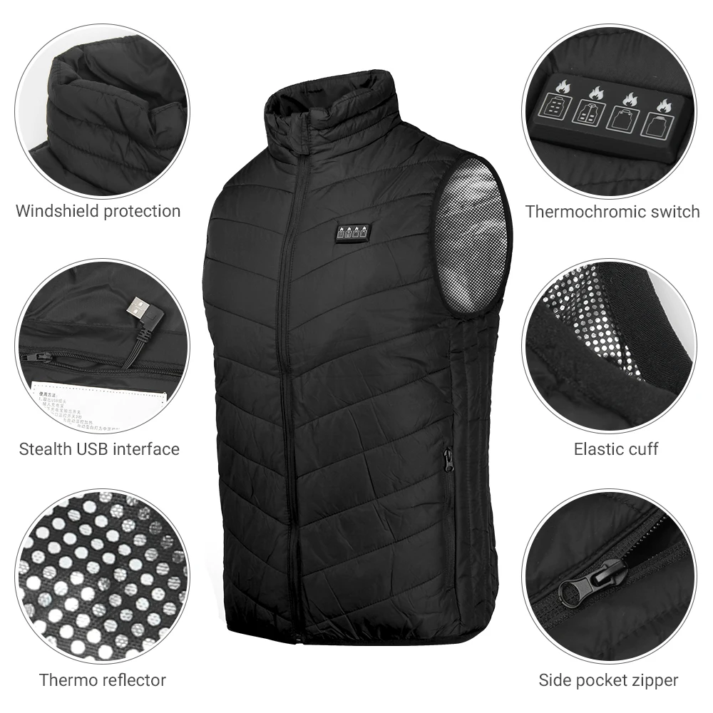 21 Area Winter USB Electric Heating Vest Men Outdoor Skiing Warm Heating WomenVest Adjustable Temperature Clothes heated vest