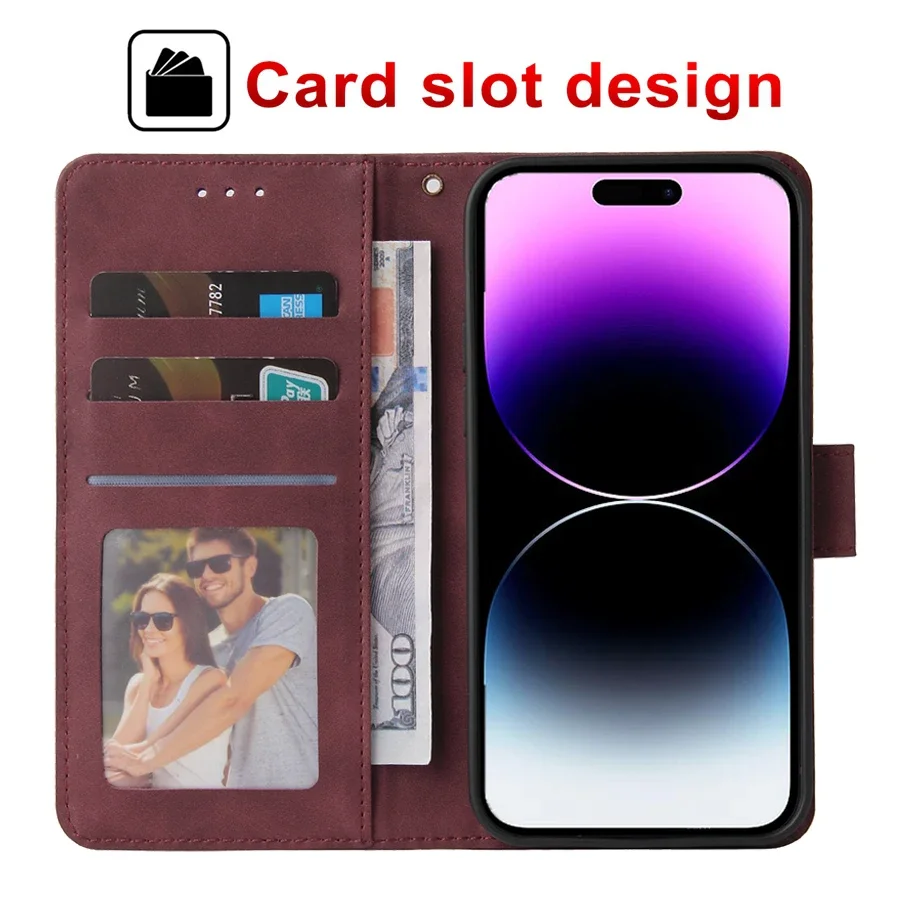 Magnetic Flip Leather Wallet Case with Card Slot, Lanyard, and Photo Frame