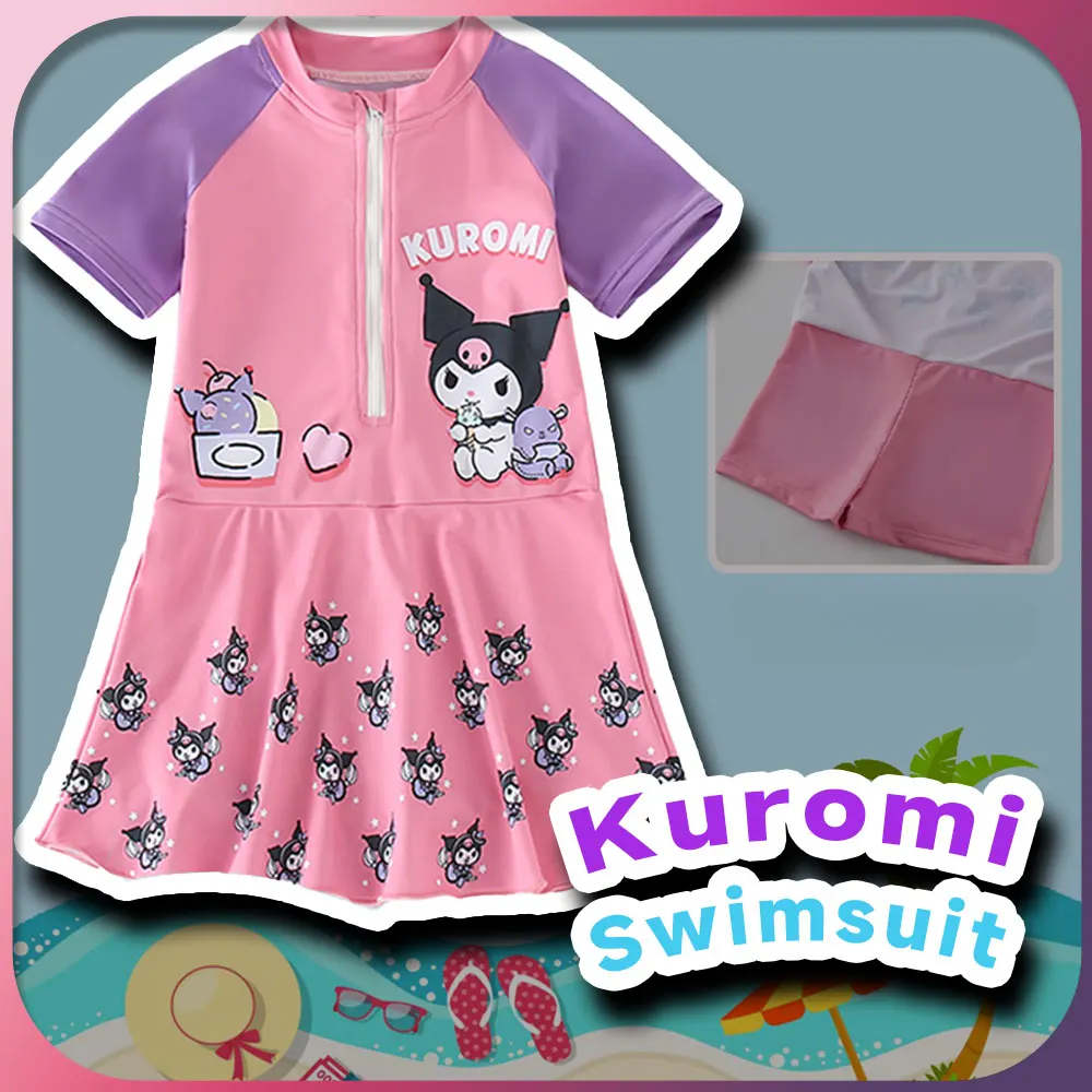 

Kawaii Kuromi детский купальник слитный Sanrio аниме купальный костюм пляжная одежда купальник для девочек