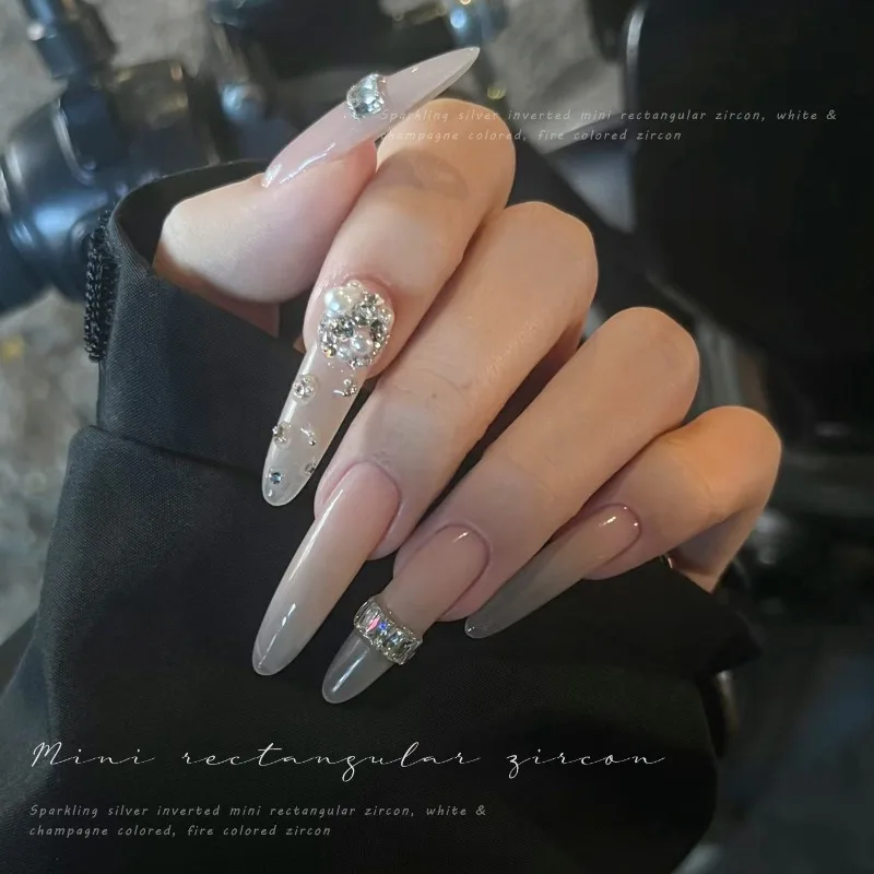 50개 미니 3D 얇은 스트립 지르콘 네일 라인스톤 슈퍼 스파클 클리어 화이트/샴페인 DIY 네일 아트 데코 플랫백 액세서리
