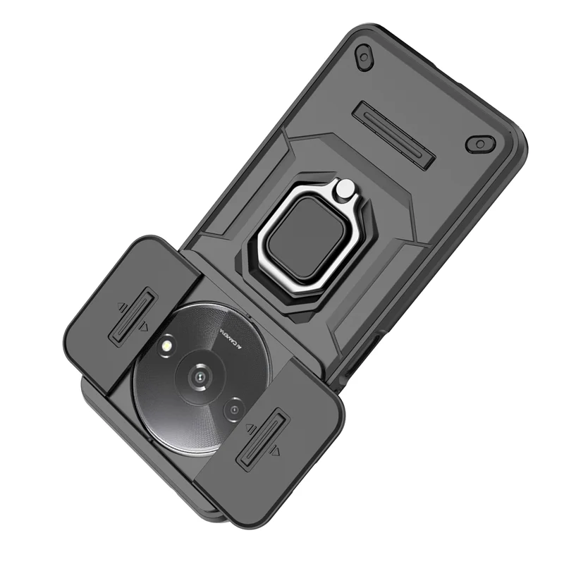 Shockproof Armor Phone Case with Slide Camera Cover and Magnetic Stand Ring