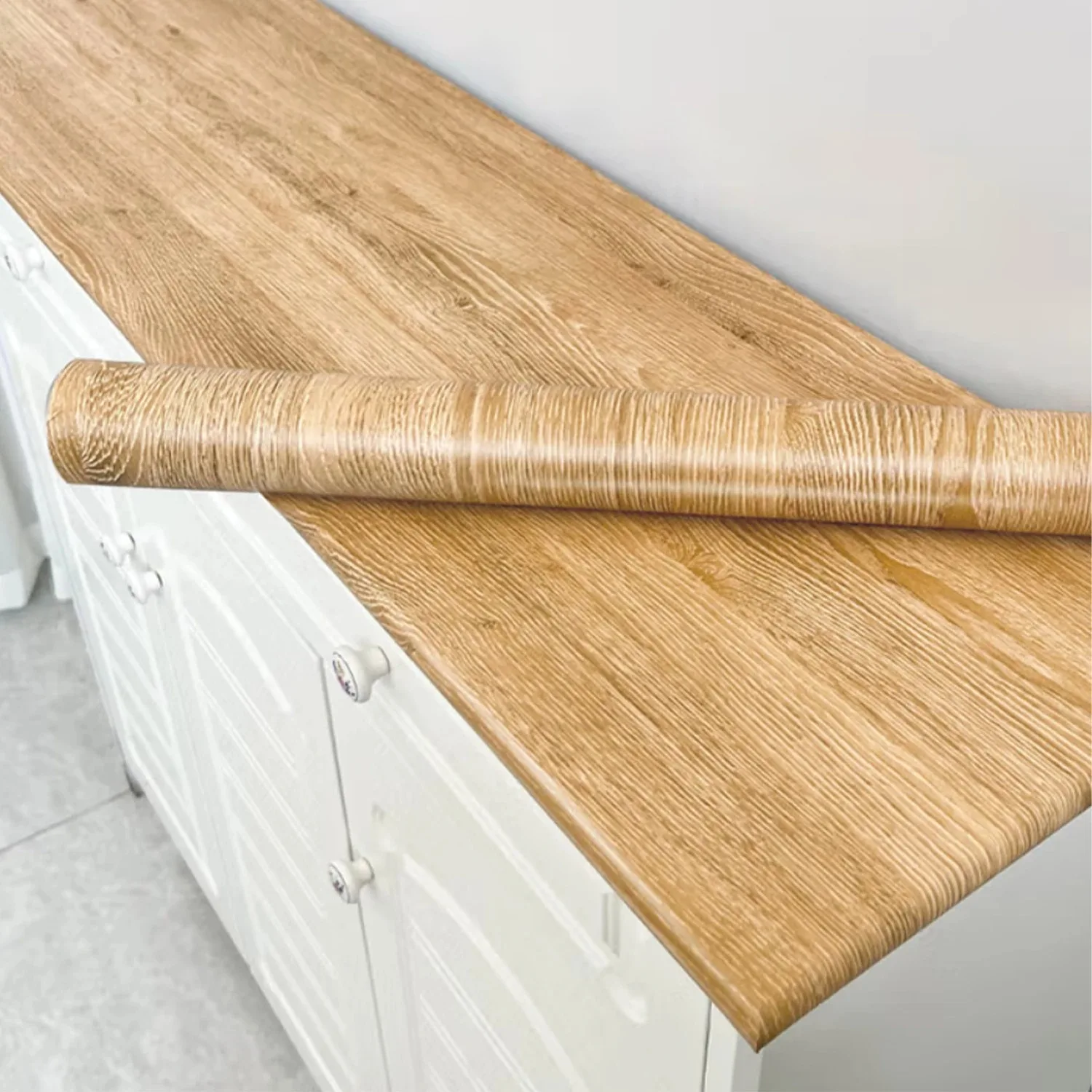 สติกเกอร์ลายไม้กันน้ำมัน PVC วอลเปเปอร์แบบมีกาวในตัวสำหรับเคาน์เตอร์ครัว เฟอร์นิเจอร์ ตู้ โต๊ะ การปรับปรุงผนัง 1 R 1