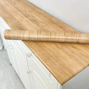 สติกเกอร์ลายไม้กันน้ำมัน PVC วอลเปเปอร์แบบมีกาวในตัวสำหรับเคาน์เตอร์ครัว เฟอร์นิเจอร์ ตู้ โต๊ะ การปรับปรุงผนัง 1 R 1