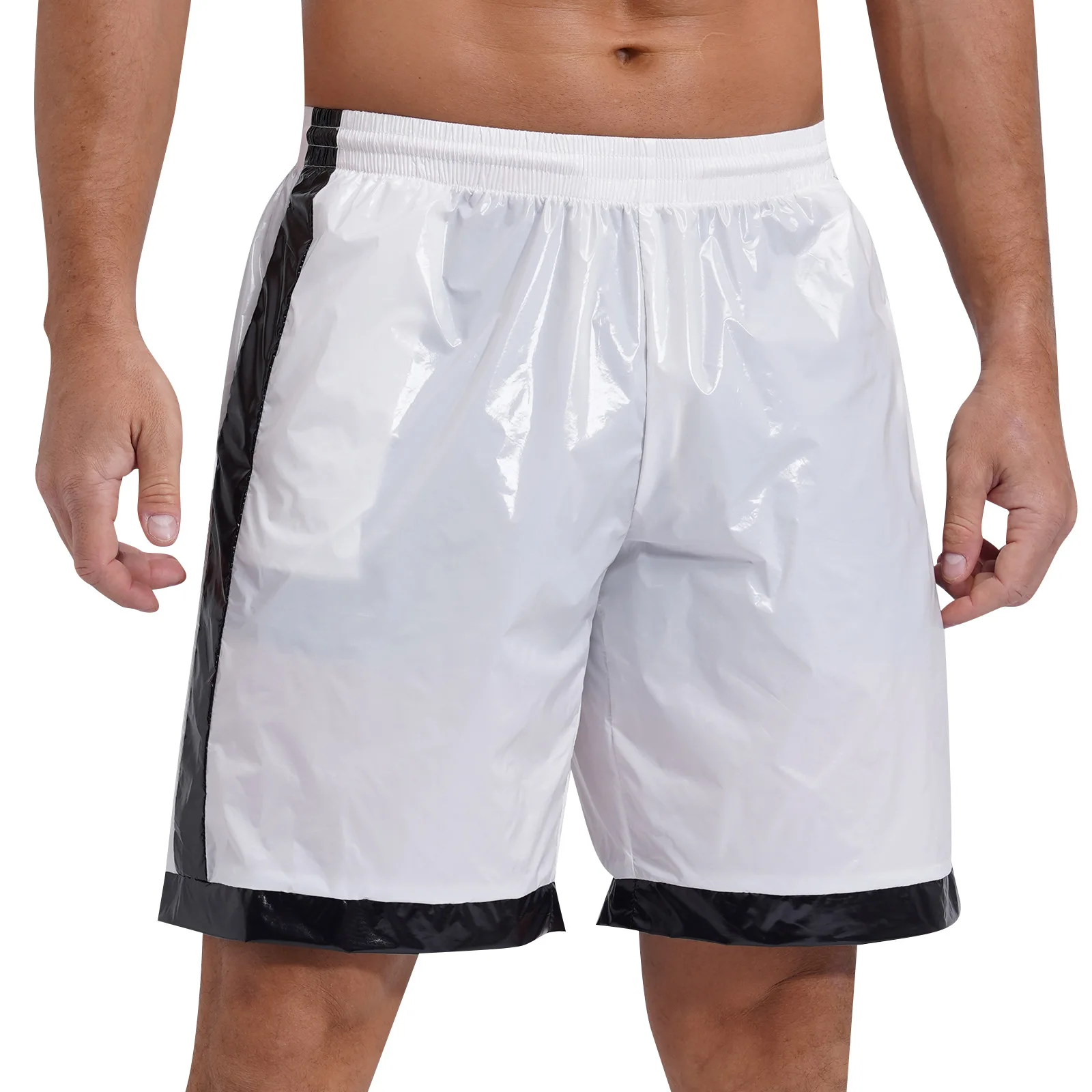 Swimear Mens Swimming Trunks Wet Look Boxer Shorts Drawstring Elastic Waist Pockets Contrast Stripes Beach Shorts Loungewear 2