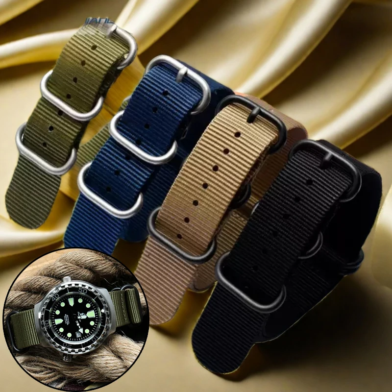 Heavy Duty Nylon and Metal Buckle Watch Strap - Khaki Army Green Canvas Bracelet