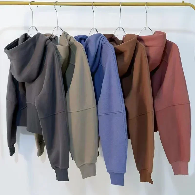 Lemon Women Scuba Hoodie Jackets Winter Warm Training Sweatshirts Gym Workout Sports Coat Thickened Thermal Half Zipper Hoodie