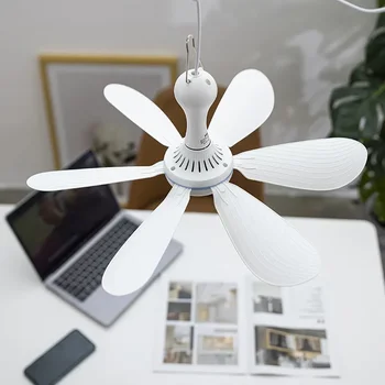 Ventilatore a baldacchino da soffitto silenzioso alimentato tramite USB a 6 foglie con temporizzazione del telecomando Ventilatore sospeso a 4 velocità per tenda da letto da campeggio Nuovo 1