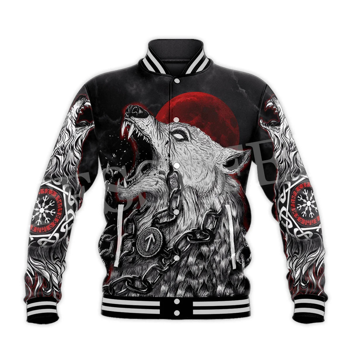 Newest Wolf Fenrir Odin Nordic Warrior Mythology Tattoo Retro 3DPrint Men/Women Harajuku Casual Button Coat Baseball Jacket X6