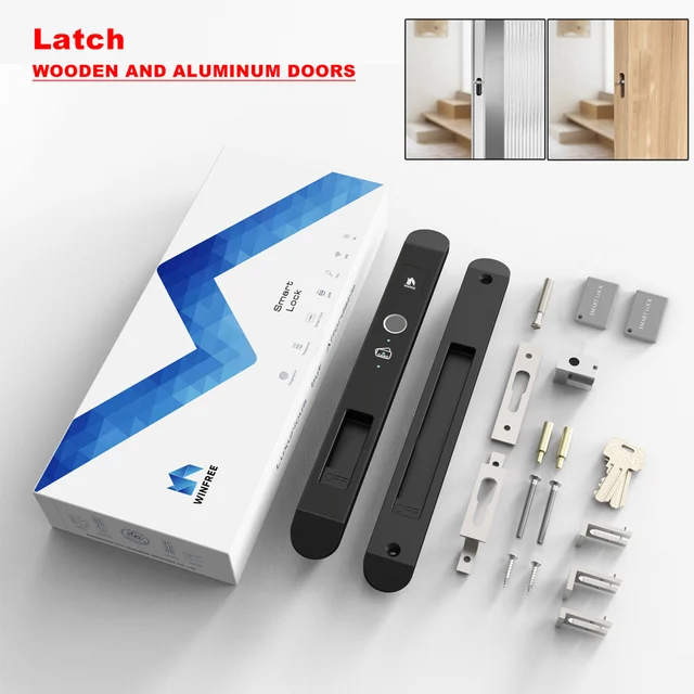 WINFREE SMART Fingerprint Card Key Aluminium Slim Narrow Profile Sliding Door Lock by Google Assistant or Alexa Voice Control 6