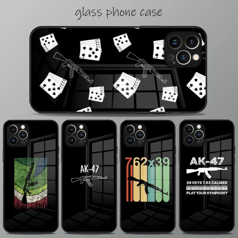 AK47 Gun Phone Case Tempered Glass For IPhone 14 13 12 11 Pro XS Max