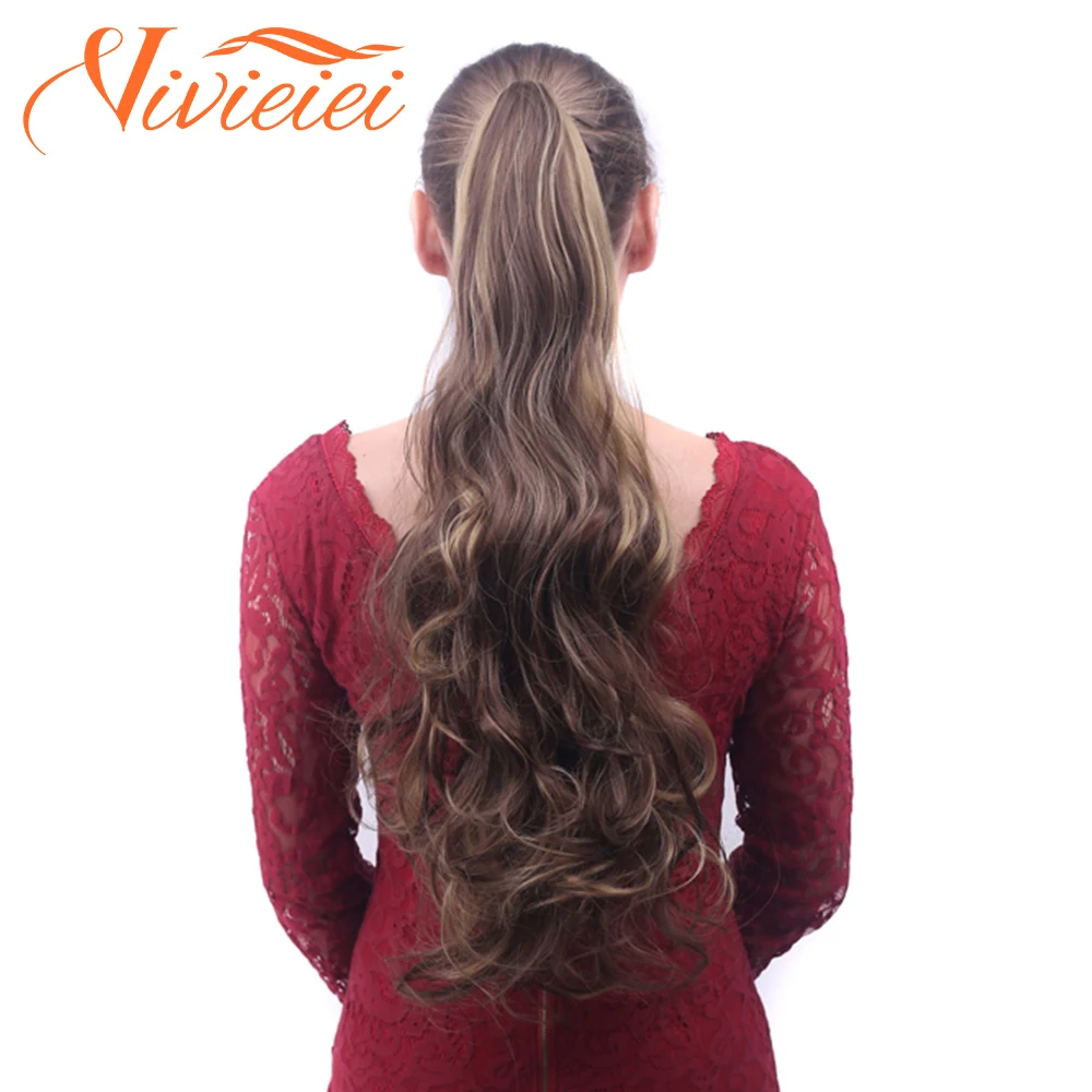 

VIVIEIEI Wavy Ponytail Extension 20inch Claw Curly Wavy Straight Clip in Hairpiece One Piece A Jaw Long Pony Tails for Women