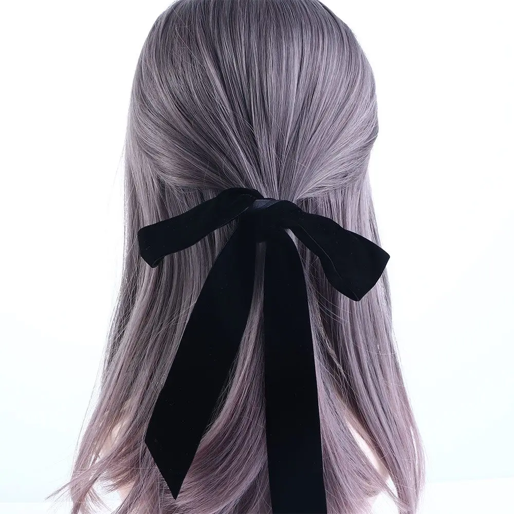 

Woman Party Ribbon Bow Handmade Headwear Elastic Hair Rope Ponytail Holder Long Hairband Velvet