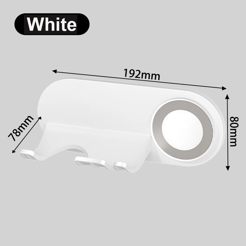 Magnetic Hair Dryer Nozzle Holder - Drill-Free Plastic Mount, Gray/White