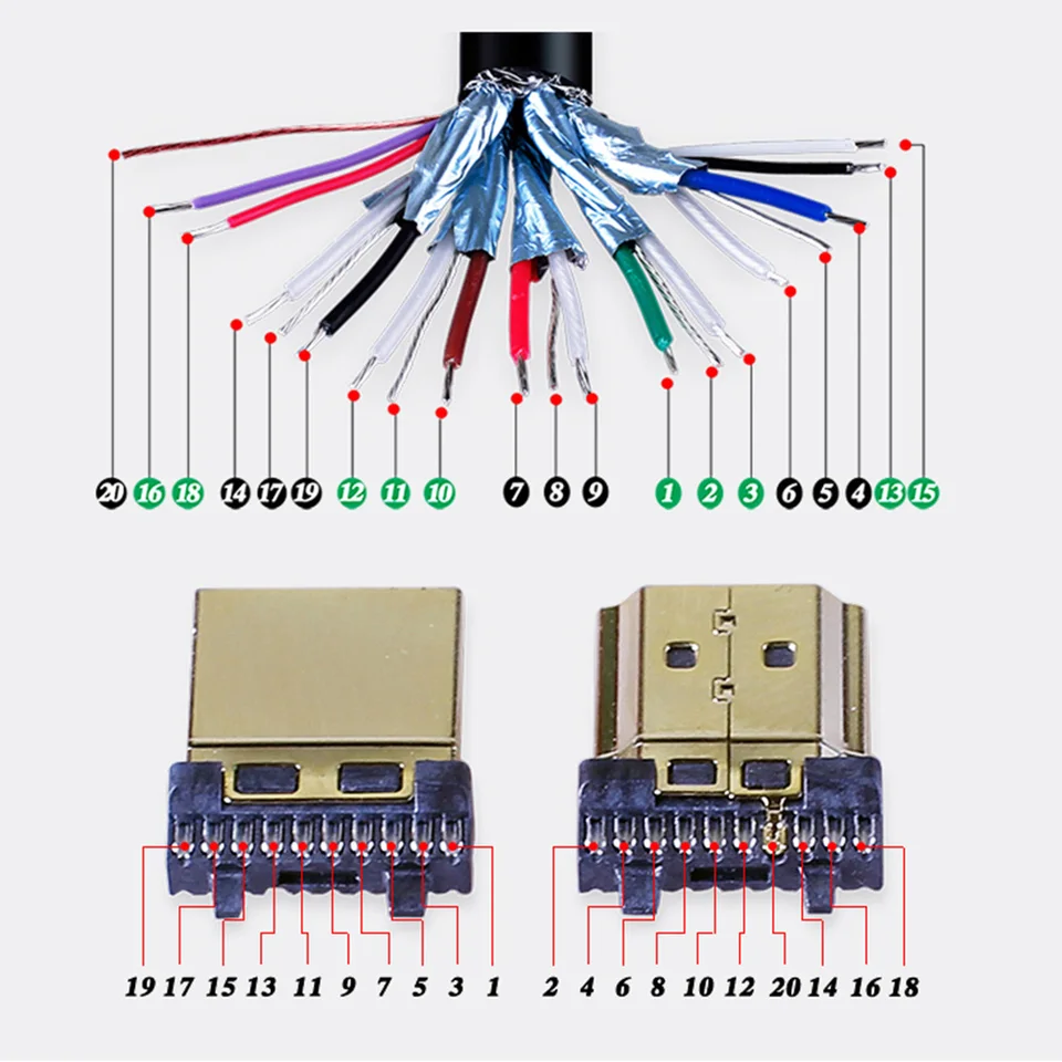 1pcs HDMI 19Pin Spina Maschio Connettore Gold-plating HDMI Presa Di Prova Martinetti HDMI Rimontaggio Di Riparazione Di Saldatura PCB Board Parte FAI DA TE - Foto 10