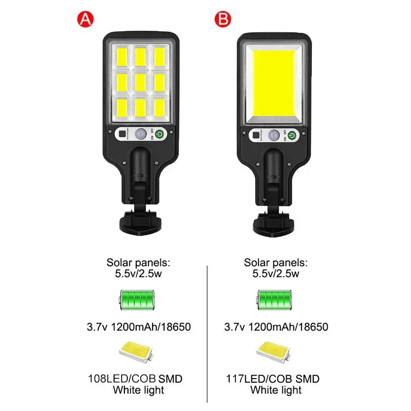 Solar Garden Lights 108/117COB Outdoor 3 Modes Waterproof Motion Sensor LED Wall Street Lamp