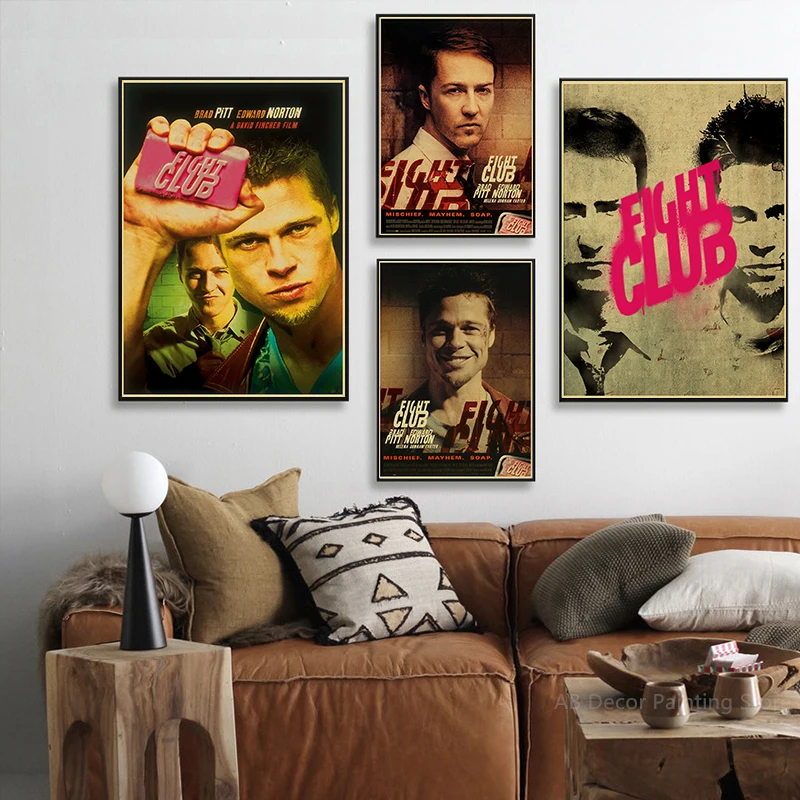 Retro Movie Posters Film Fight Club Kraft Paper Prints Rules Poster Vintage Home Room Cafe Bar Art Wall Decor Aesthetic Painting vintage art poster movie poster wall art print vintage wall art art paper poster