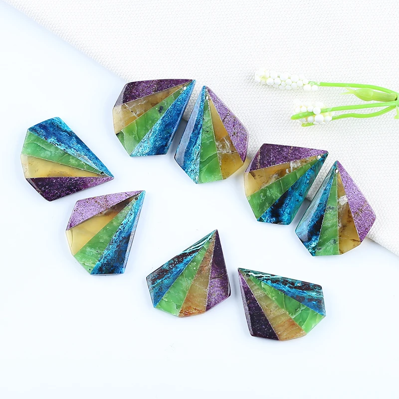 Natural Gemstone Chrysocolla,Yellow Opal,African Purple Stone Fashion Intarsia Earrings Accessories For Women 34x27x4mm 11g
