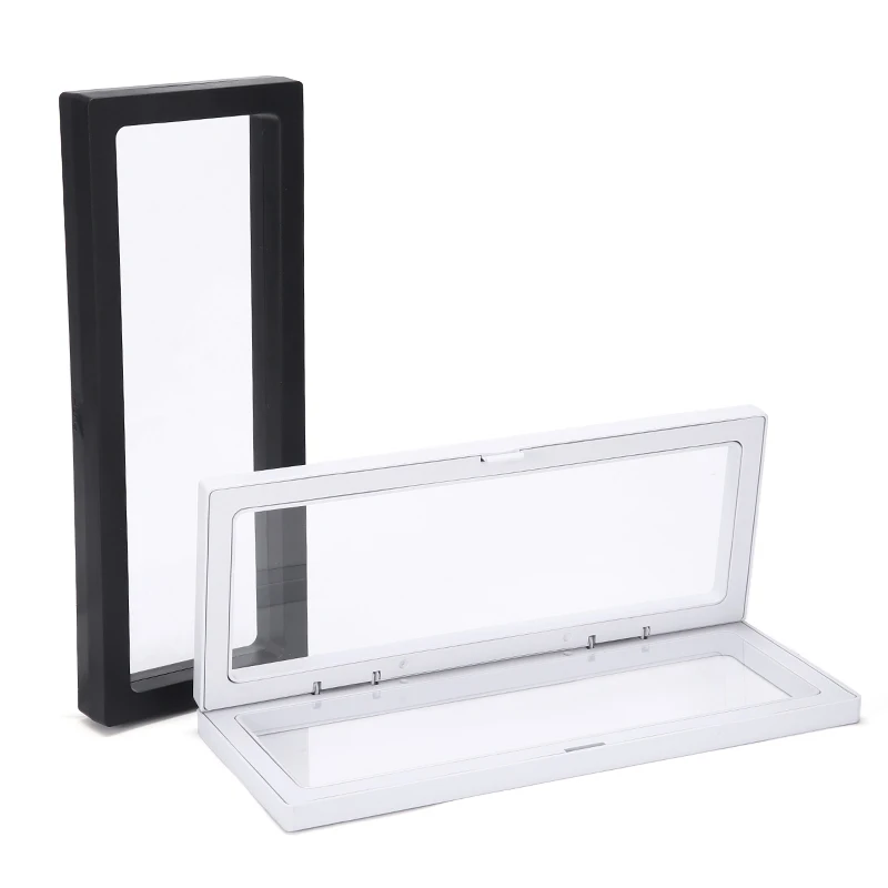 3D Floating Coin Display Frame Holder Black White Ring Storage Box Protect Jewellery Stone Presentation Case Jewelry Accessories transparent film ring display stand rack stone coin presentation holder case floating earring bracelet chain jewelry storage box