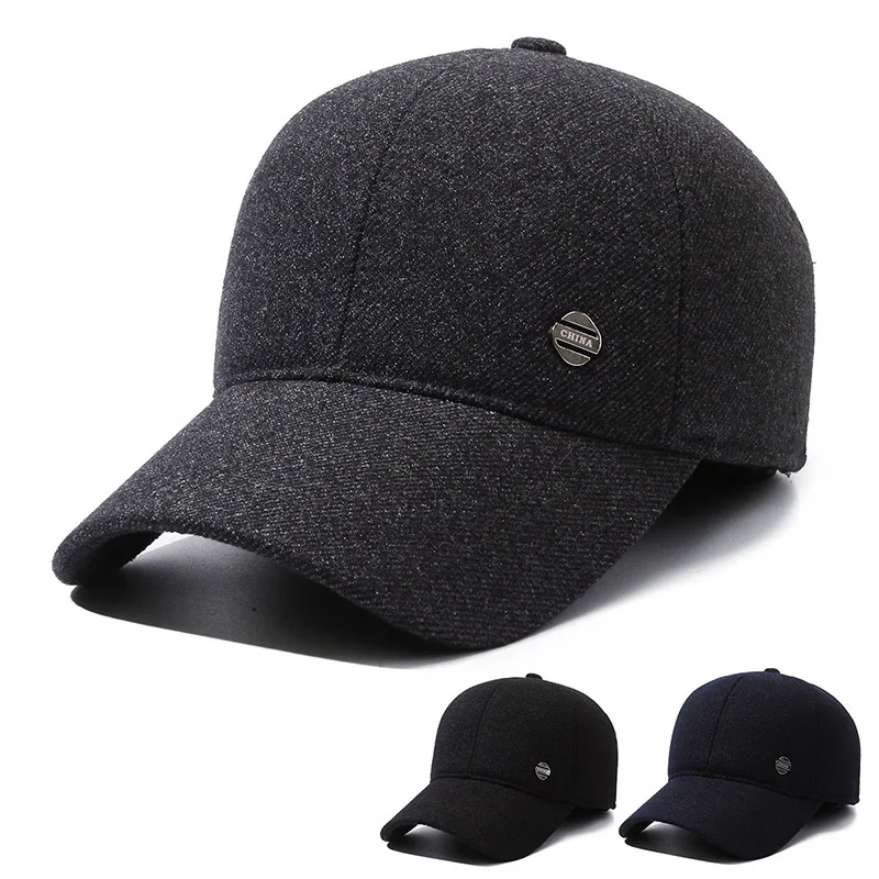 Autumn Winter Men Warm Baseball Cap Fleecing Thickening With Ear Muffs Hat Outdoor Winterproof Cotton Hat Gorras Casquette Bone 2