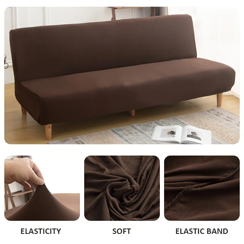 LANMOLIFE Solid Color Armless Sofa Bed Cover Stretchable Futon Sofa Covers Removable Clean Folding Sofa Bed Covers Home Decor 3