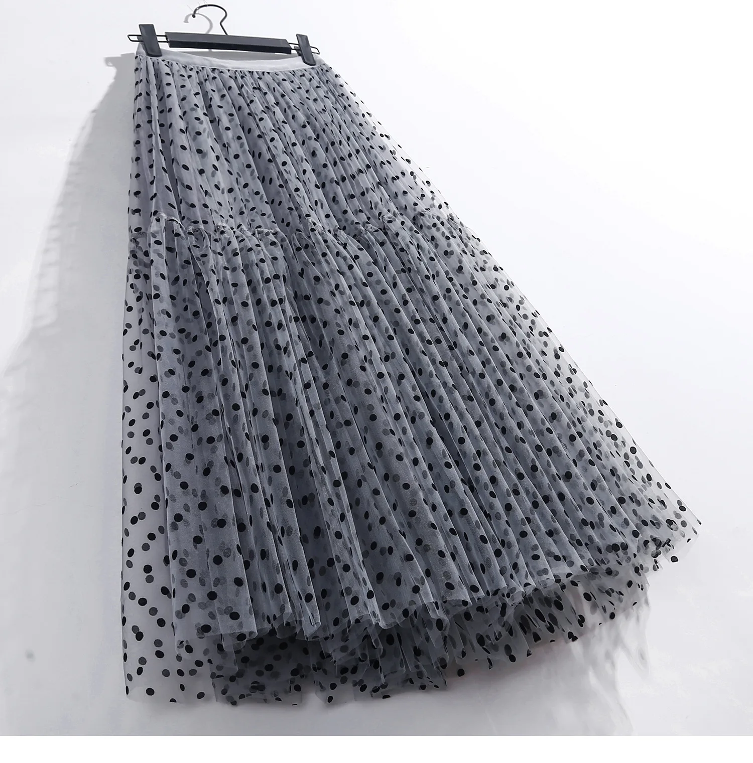 Boho Queens Women Polka Dot High Waist Pleated Ball Gown Maxi Skirt Fashion Mesh Loose Puffy Umbrella Fairy Cake Skirts