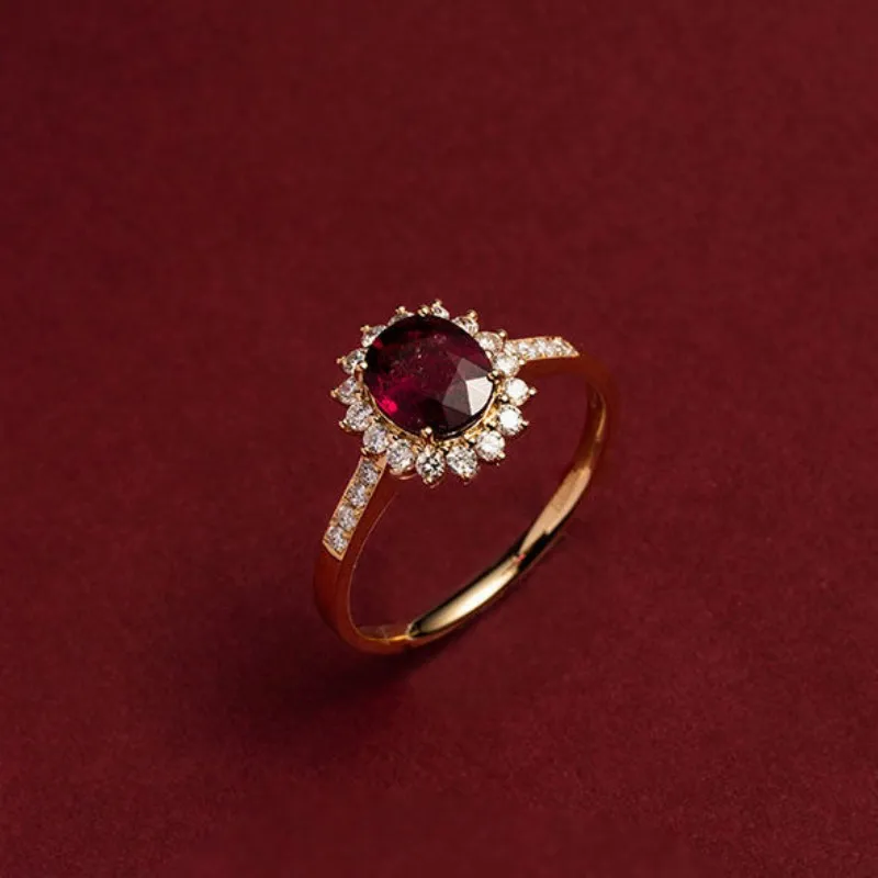 CCFJOYAS 100%  18k 골드 도금 레트로 루비 ? ? 여성용 반지 절묘한 타원형 로즈 레드 지르콘 빈티지 핑거 링