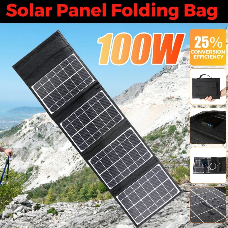 

12V 100W Fast Charge interface Portable Foldable Solar Panel Dual USB Charger Outdoor Solar Cells Plate Power Bank Solar Energy