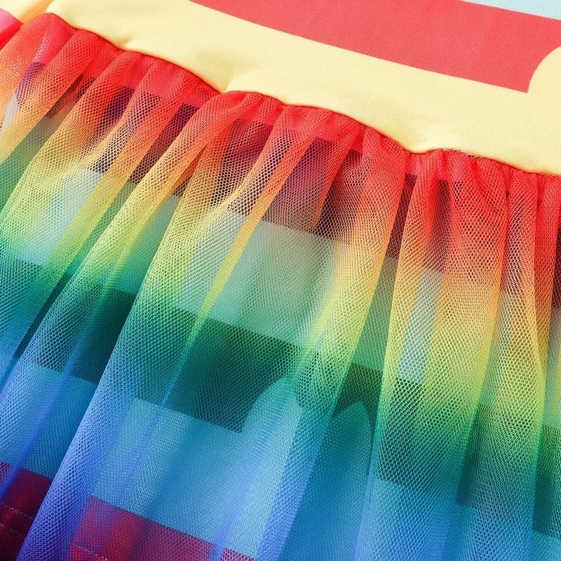 Kids Girls Dress G-Gabby Cats Baby Girls Summer G-Gabby's Dollhouse Dress Rainbow stripe Cosplay Princess Toddler Birthday Party +wig