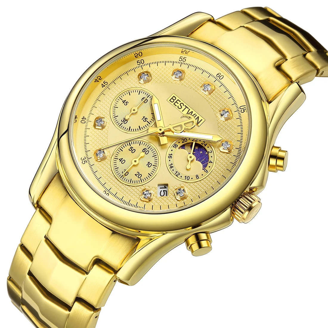 Luxury Men Watch Fashion Mens Quartz Wristwatch Classic Brand Full Gold Body Diamond Reloj Steampunk Watches Business Man Clock