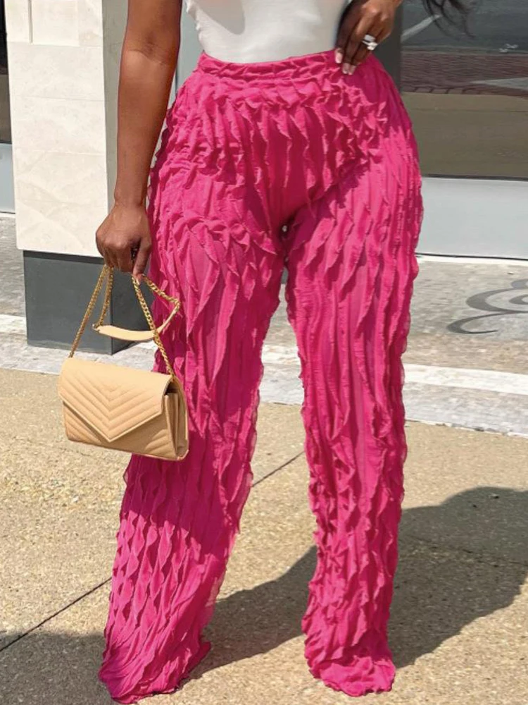 

Szkzk Women Wave Ruffle Wide Leg Pants High Waist Leggings Night Club Trousers Womens Jogger Sweatpants Party Sexy Long Pants
