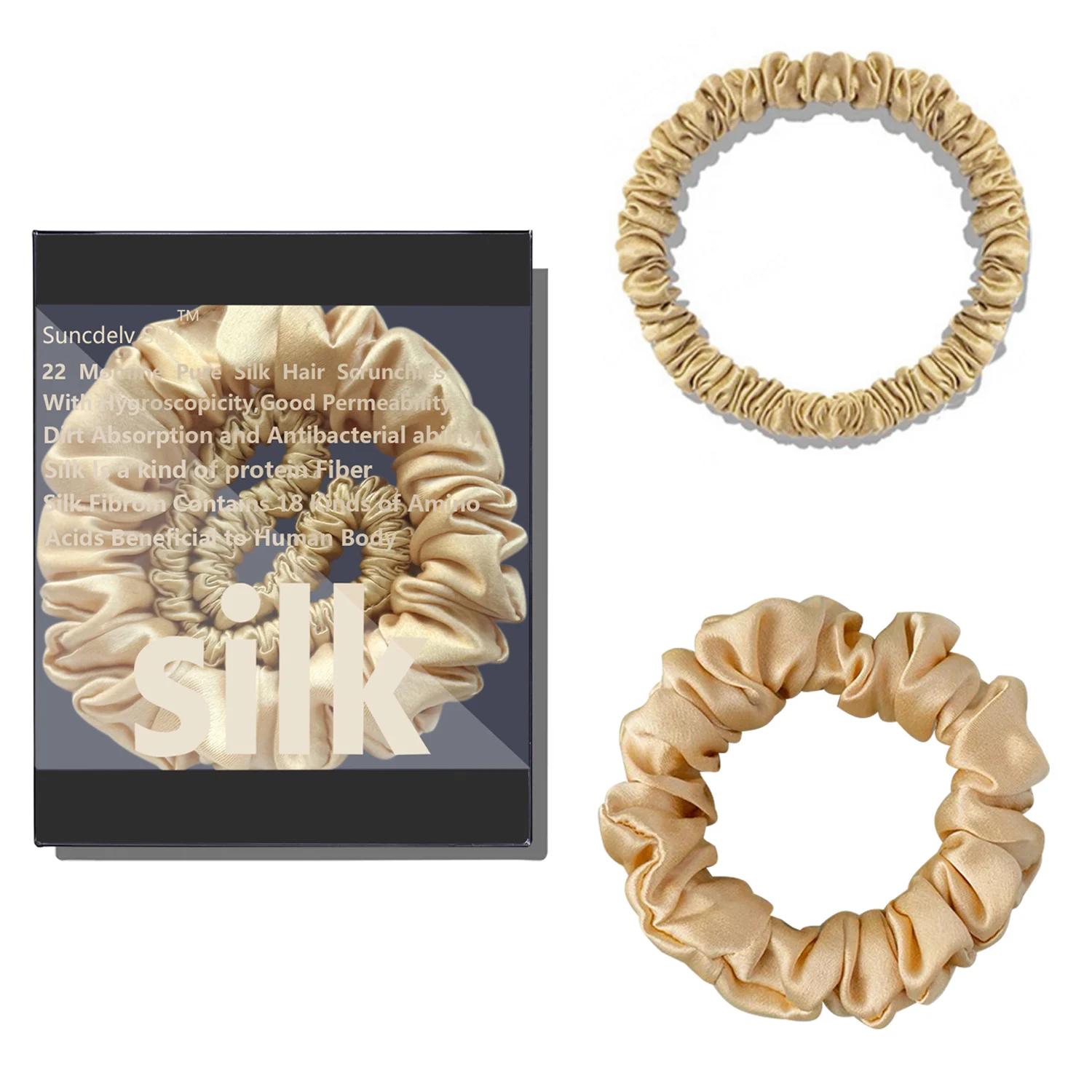 2PCS 100% Reine Maulbeerseide Haar Scrunchie Handgemachte Haarbänder Frauen Mädchen Haar Zubehör Natürliche einfarbig HairTies – Detail 5