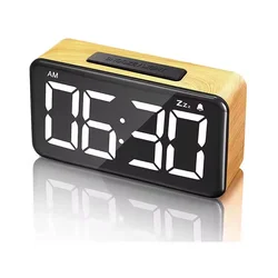 Sleek Wooden LED Digital Alarm Clock with Snooze Feature (Black)