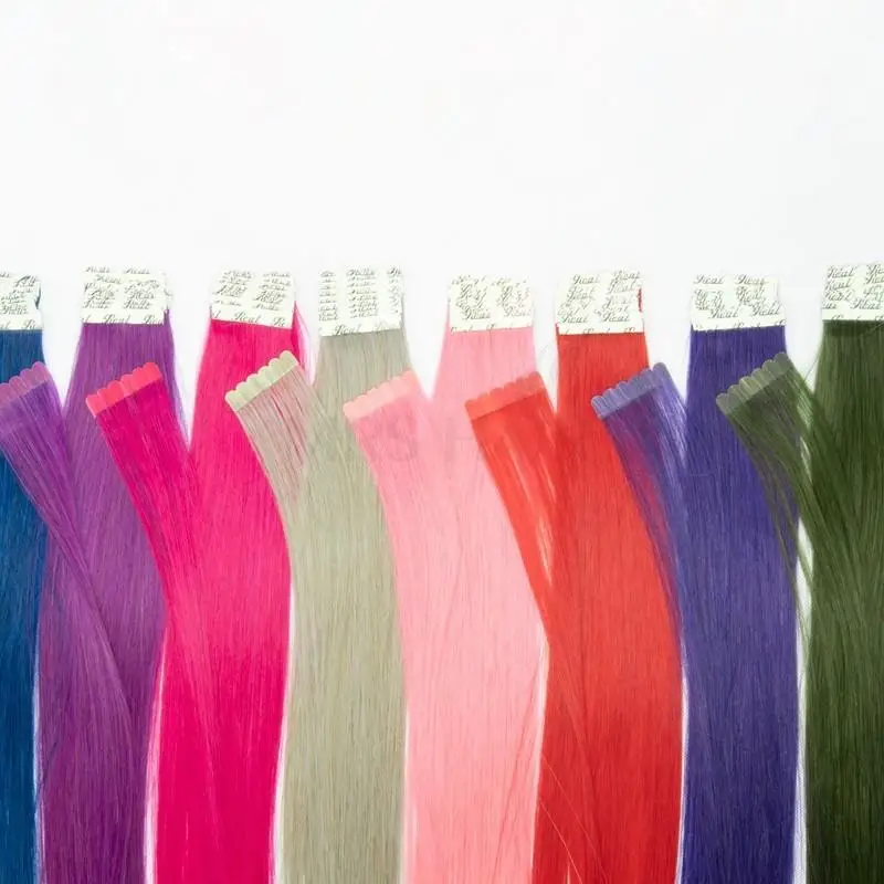Colorful Tape Ins Adding Highlights Tape In Human Hair Extensions Mini In Extensions PINK PURPLE Double-Side Adhesive 2g/pc