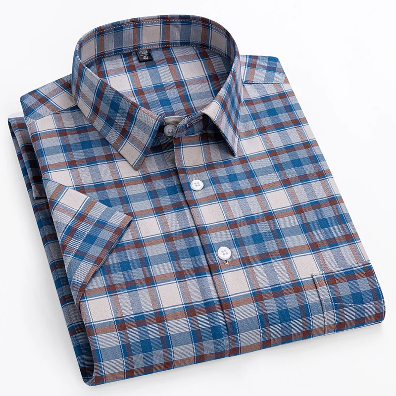 Men Plus Size 14xl Cotton Oxford Summer Short Sleeve Slim Fit Formal Soft Plaid Office Shirt casual short sleeved shirt,linen shirt,short sleeved shirt,button down shirt