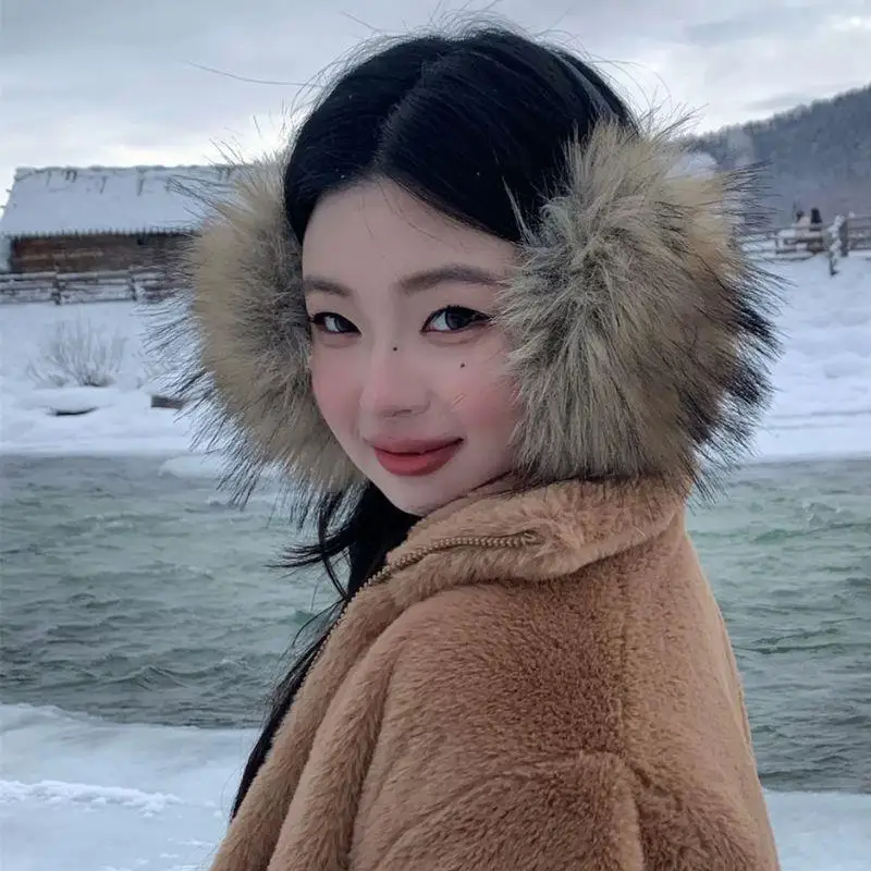 Korean Imitation Raccoon Fur Earmuffs For Women Winter Thicken Warm Earplugs Y2K Girls Plush Outdoor Cold Protection Ear-Muffs