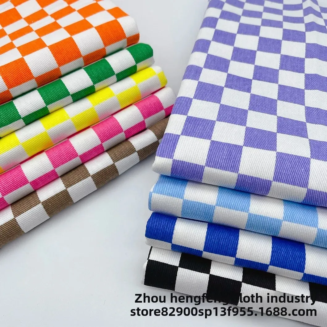 Colorful Plaid Denim Fabric Washed Outwear Skirt Pants Clothing Spring Summer Fabric Home Decorations from Mainland China