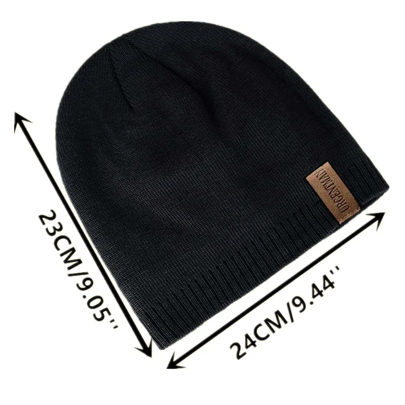 Unisex Letter Labal Winter Hats Solid Color Knitted Hats For Men Women Beanie Cap Outdoor Plush Fur Lining Warm Hats