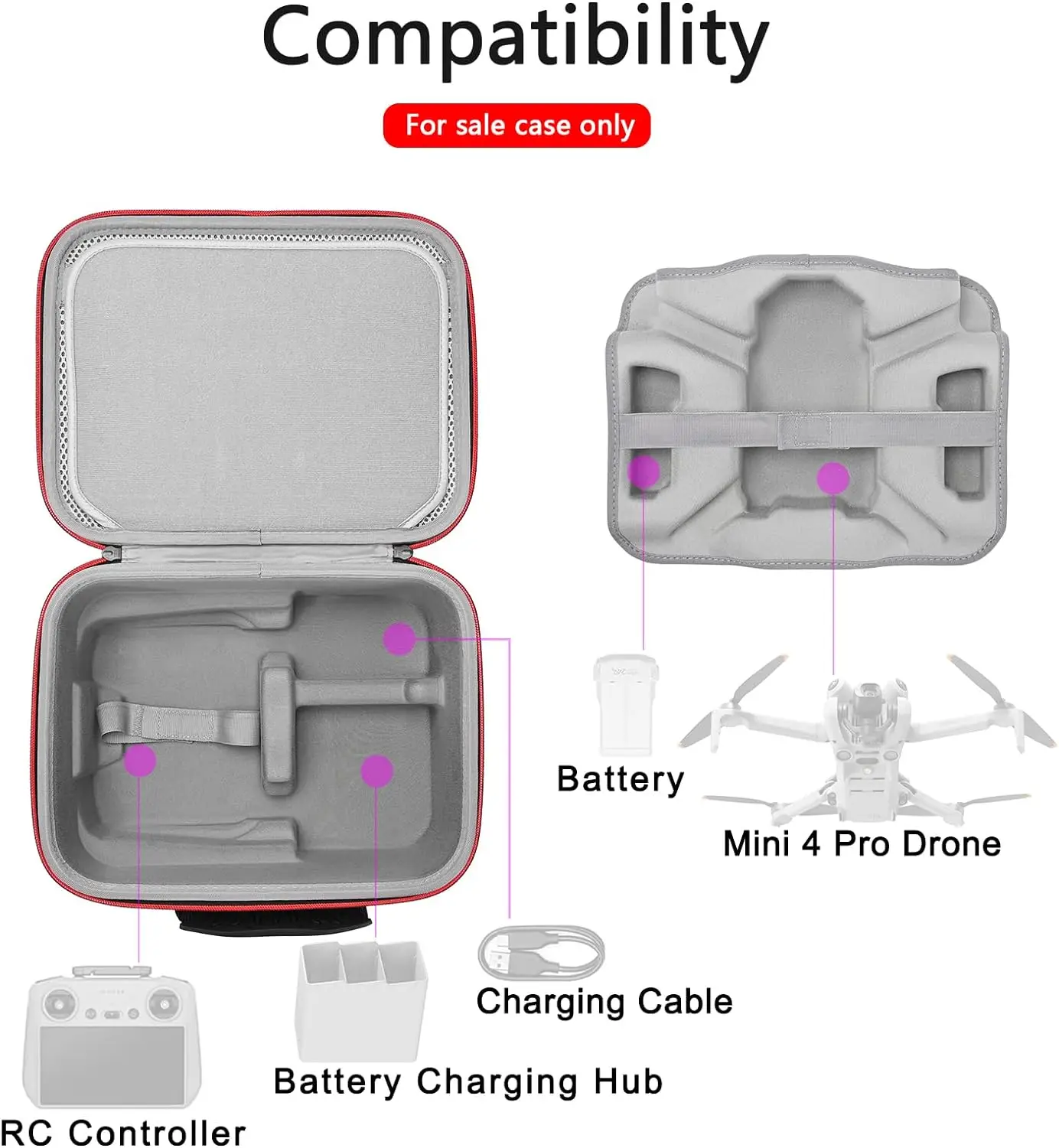 Carrying Case for DJI Mini 4 Pro, Fits Full DJI Mini 4 Pro Accessories: RC 2 Controller or RC-N2 Controller, Charging Hub
