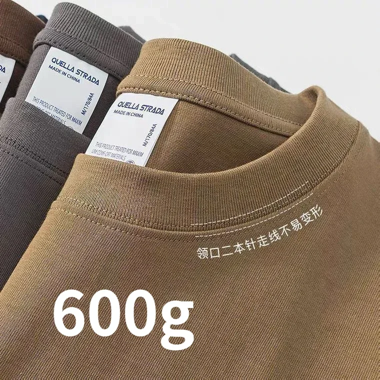 Men's and Women's 600g Heavy Cotton T-shirts Long-staple Pure Cotton Thickened Long-sleeved Three-pin High-gram Weight High-end cotton t shirt