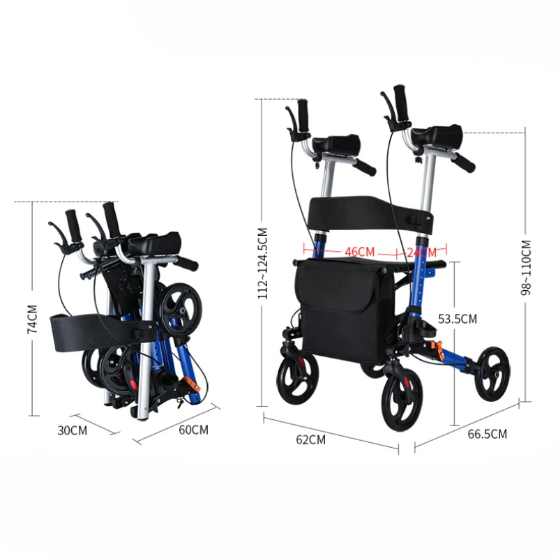 Foldable Walker with Seat & Adjustable Height-Mobility Aid Push Cart for Elderly, Portable Assistive Walking Support Rollator